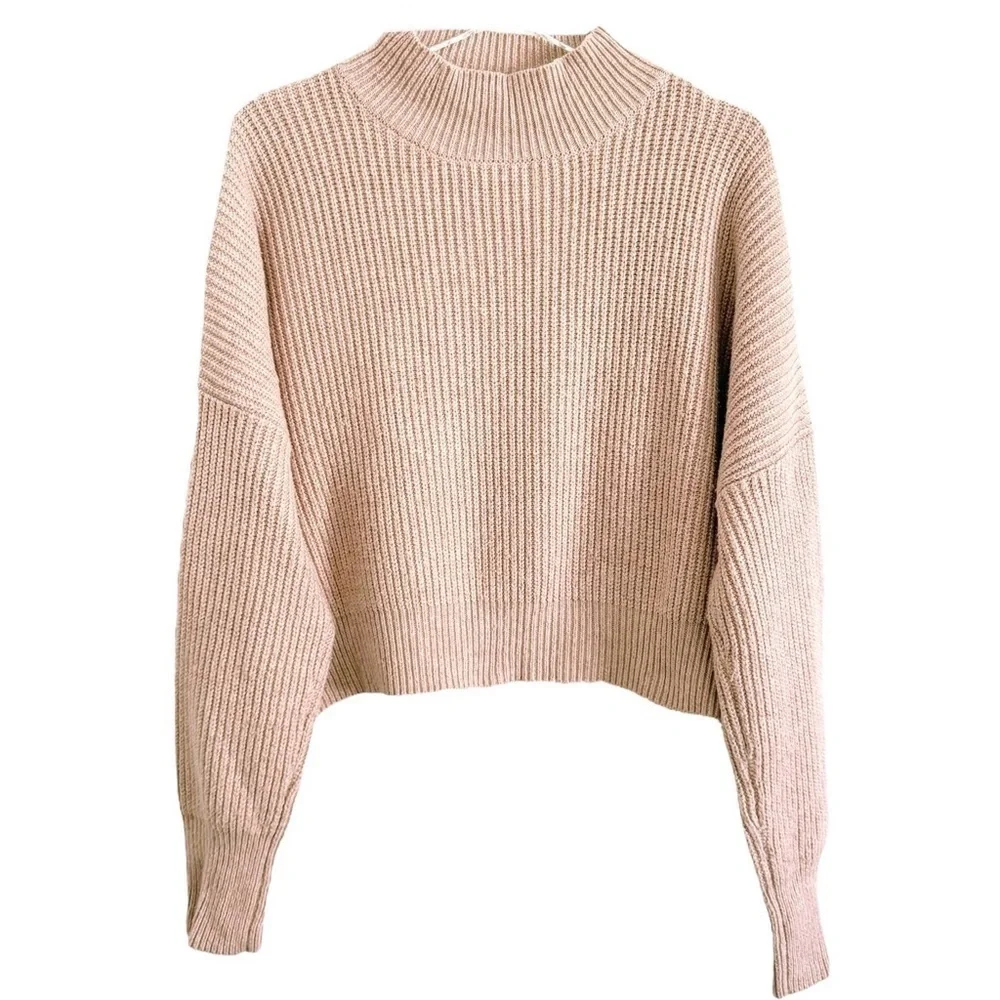 KNOT SISTERS DUSTY ROSE CROPPED KNIT LIBBY WOOL SWEATER SZ L - Picture 3 of 4